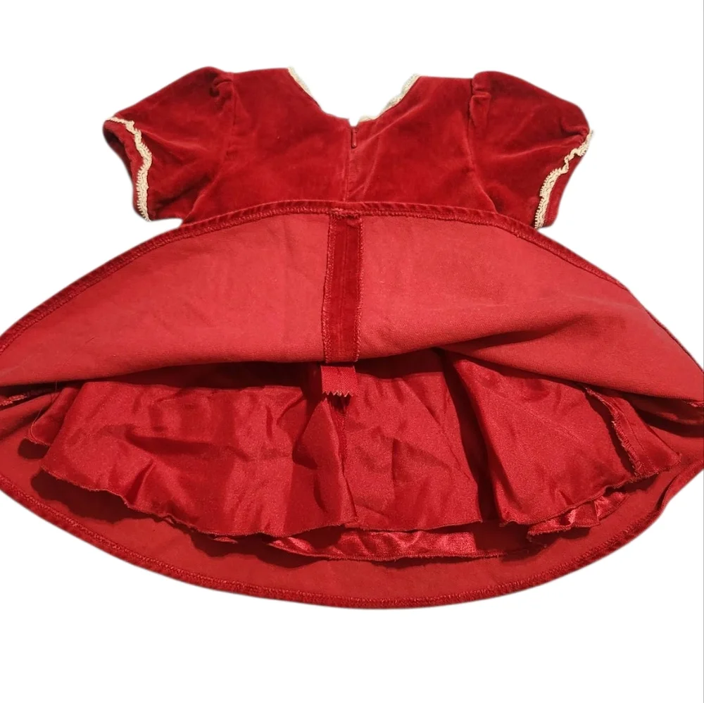 The Children's Place Red Velvet Dress with White Trim Bow